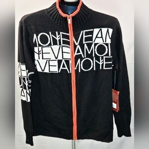 NWT Neve Amore Black Full Zip Wool Blend Lodgecore Ski Sweater, XL